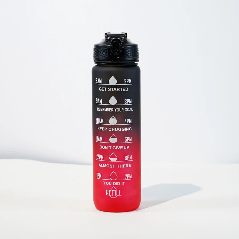 1L Water bottle 12 colors Leak Proof with Time Mark Drink and Straw Motivational Drinking Sports Water Bottle for Outdoor Hiking