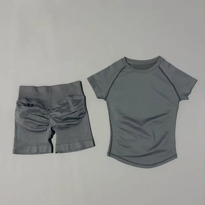 2 Pcs HISTELLO Sports Gym Sets Short Sleeve Seamless Yoga Clothing Fitness Set Women Workout Running Sports Short Leggings Suit