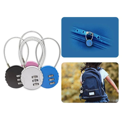 Round Steel Wire Rope Combination Lock for Luggage, Bags, Backpacks, Handle Cases, Mini Three-digit Combination Padlock