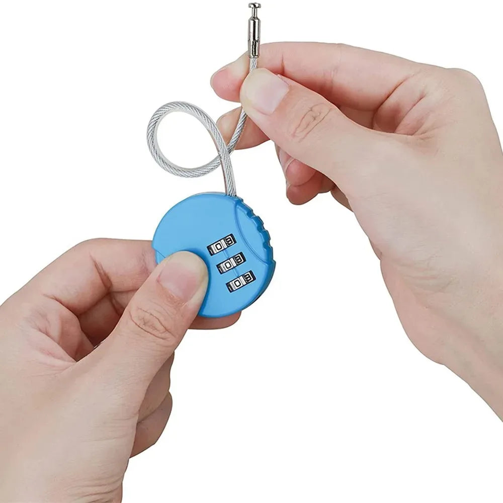 Round Steel Wire Rope Combination Lock for Luggage, Bags, Backpacks, Handle Cases, Mini Three-digit Combination Padlock