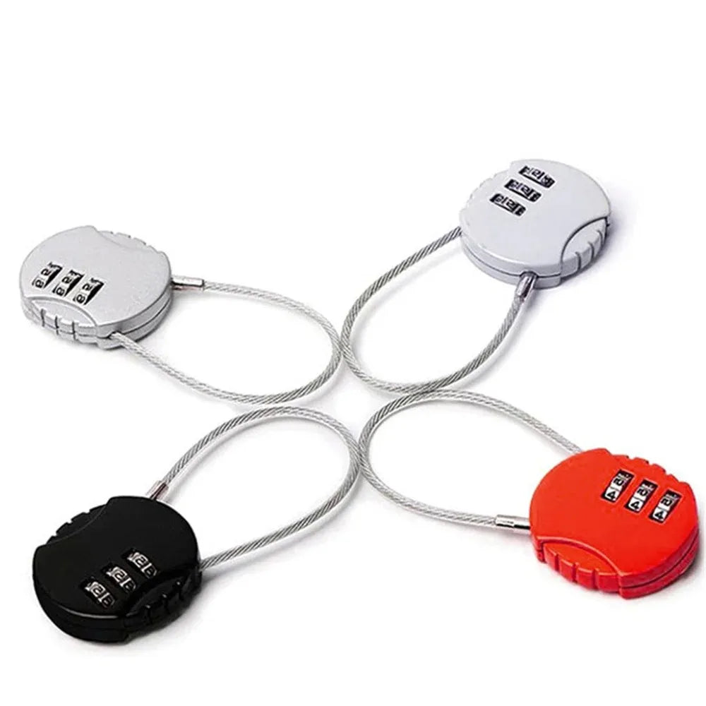 Round Steel Wire Rope Combination Lock for Luggage, Bags, Backpacks, Handle Cases, Mini Three-digit Combination Padlock