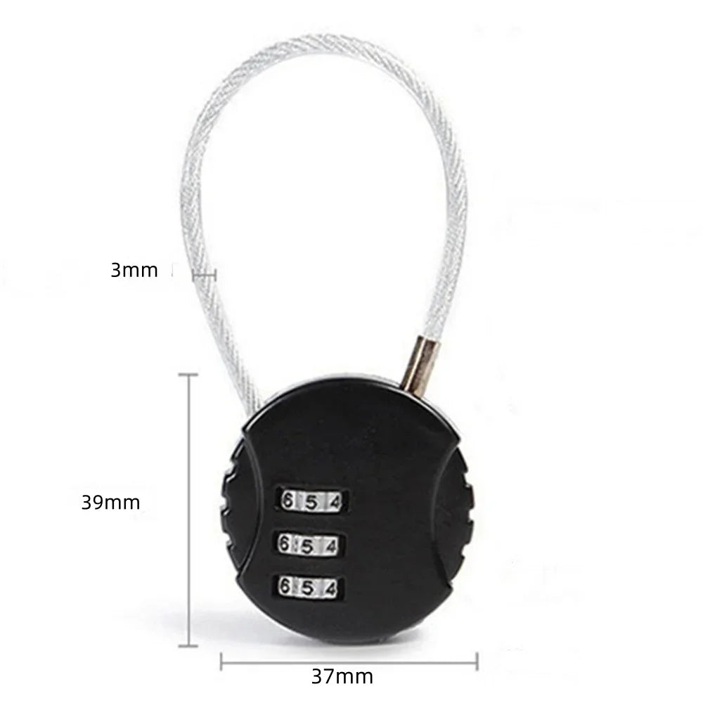 Round Steel Wire Rope Combination Lock for Luggage, Bags, Backpacks, Handle Cases, Mini Three-digit Combination Padlock
