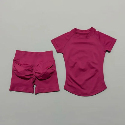 2 Pcs HISTELLO Sports Gym Sets Short Sleeve Seamless Yoga Clothing Fitness Set Women Workout Running Sports Short Leggings Suit