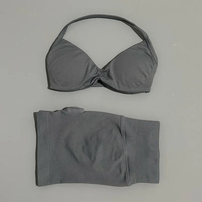 HISTELLO Gym Set 2 Piece Women Strappy Yoga Bra Top Workout Scrunch Shorts Sports Suit Fitness Clothes Seamless Yoga Set
